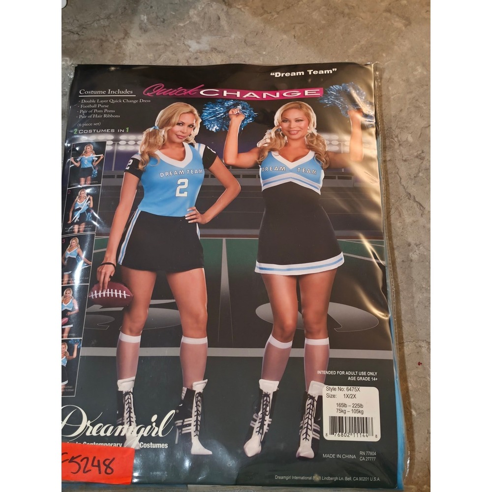 Dreamgirl Dream Team Quick Change Cheerleader Costume 1X/2X Blue Black 6475X